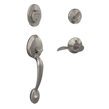 Schlage F Serie Plymouth-Accent Satin Nickel Single-Cylinder Deadbolt Keyed Entry Door Handleset