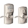 SCHLAGE LOCK Camelot Electronic Entrance Leverset & Accent Lever - Satin Nickel