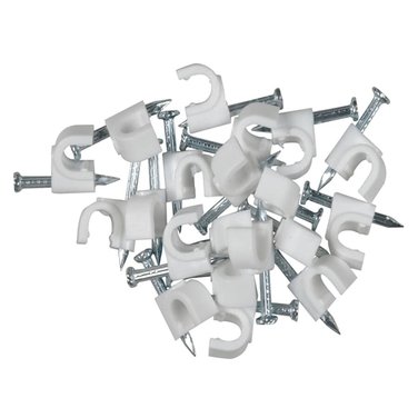 RCA 20 Pack White RG6 Coaxial Clips, with Nail In Clamps