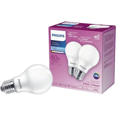 PHILIPS 11W A19 Medium Base Daylight LED Light Bulbs - 2 Pack