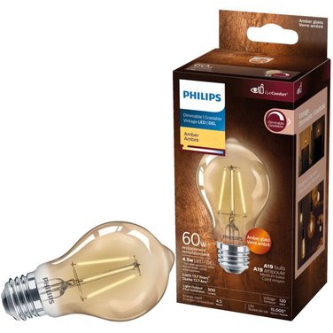PHILIPS 4.5W A19 Medium Base Amber Dimmable Vintage LED Light Bulb