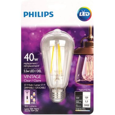 PHILIPS 5.5W ST19 Medium Base Clear Dimmable Vintage LED Light Bulb