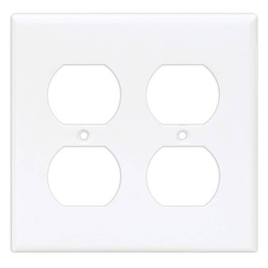 EATON White Plastic 2-Gang Duplex Receptacle Plate