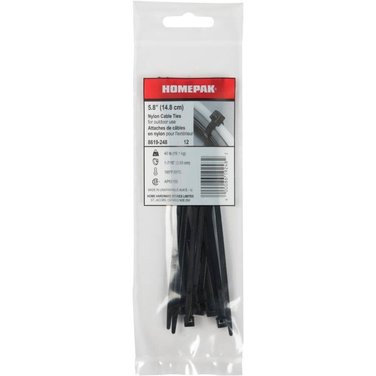 HOME PAK 12 Pack 5-3/8" Black Cable Ties