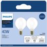 PHILIPS DuraMax 40W G16.5 Candelabra Base White Globe Light Bulbs - 2 Pack